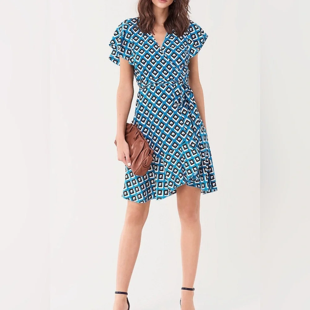 Diane von Furstenberg Avaya Ruffled Crepe Wrap Dress- Size M - Picture 10 of 11